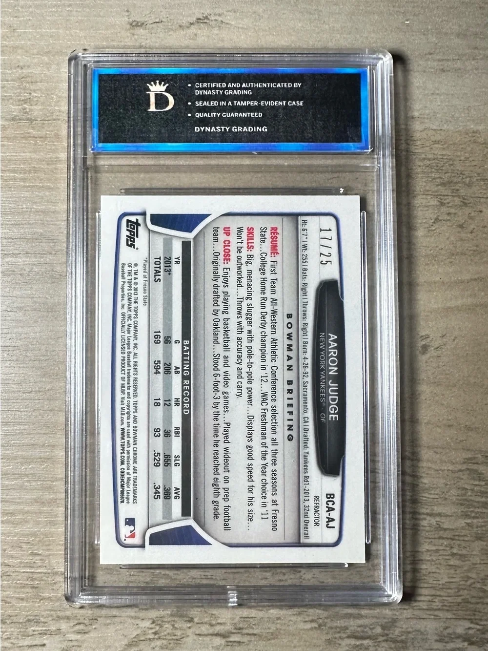 Aaron Judge Signed Rookie 2013 Bowman Chrome 17/25 Gem Mint 10 Novelty Card.